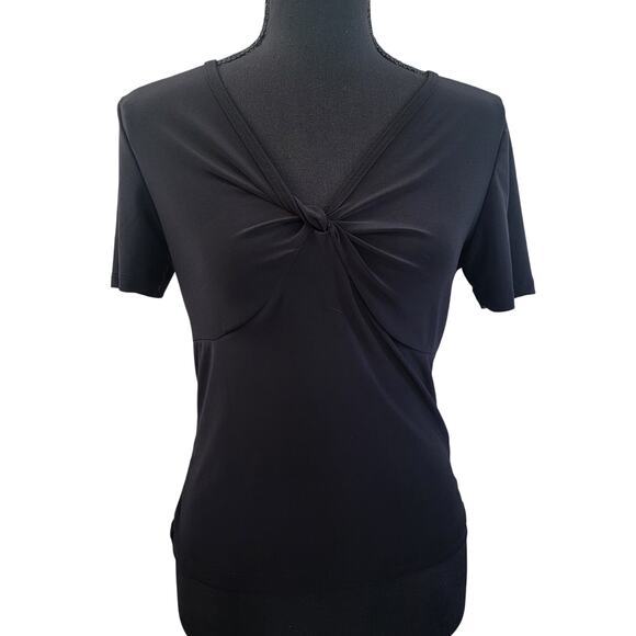 Susan Lawrence V-Neck Black Knit Top Shirt‎ Sz PM Petite Medium Short Sleeve - Picture 8 of 9
